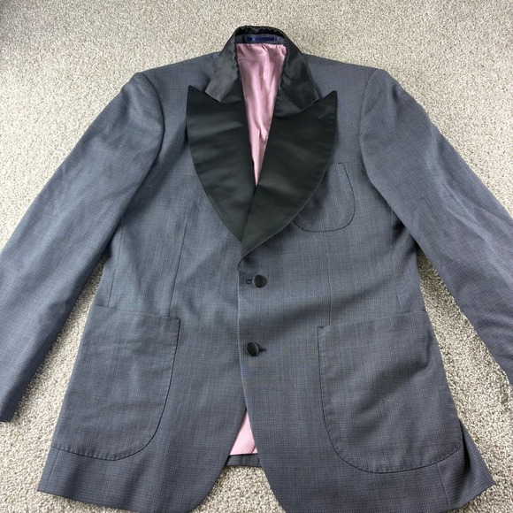 Mens Custom Made InStitchu Gray Blazer Shawl Lapel Tuxedo Jacket Formal Cocktail - Picture 1 of 9